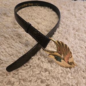 Vintage Leather Shop Navy Genuine Snake Skin Belt Gold Tone Buckle